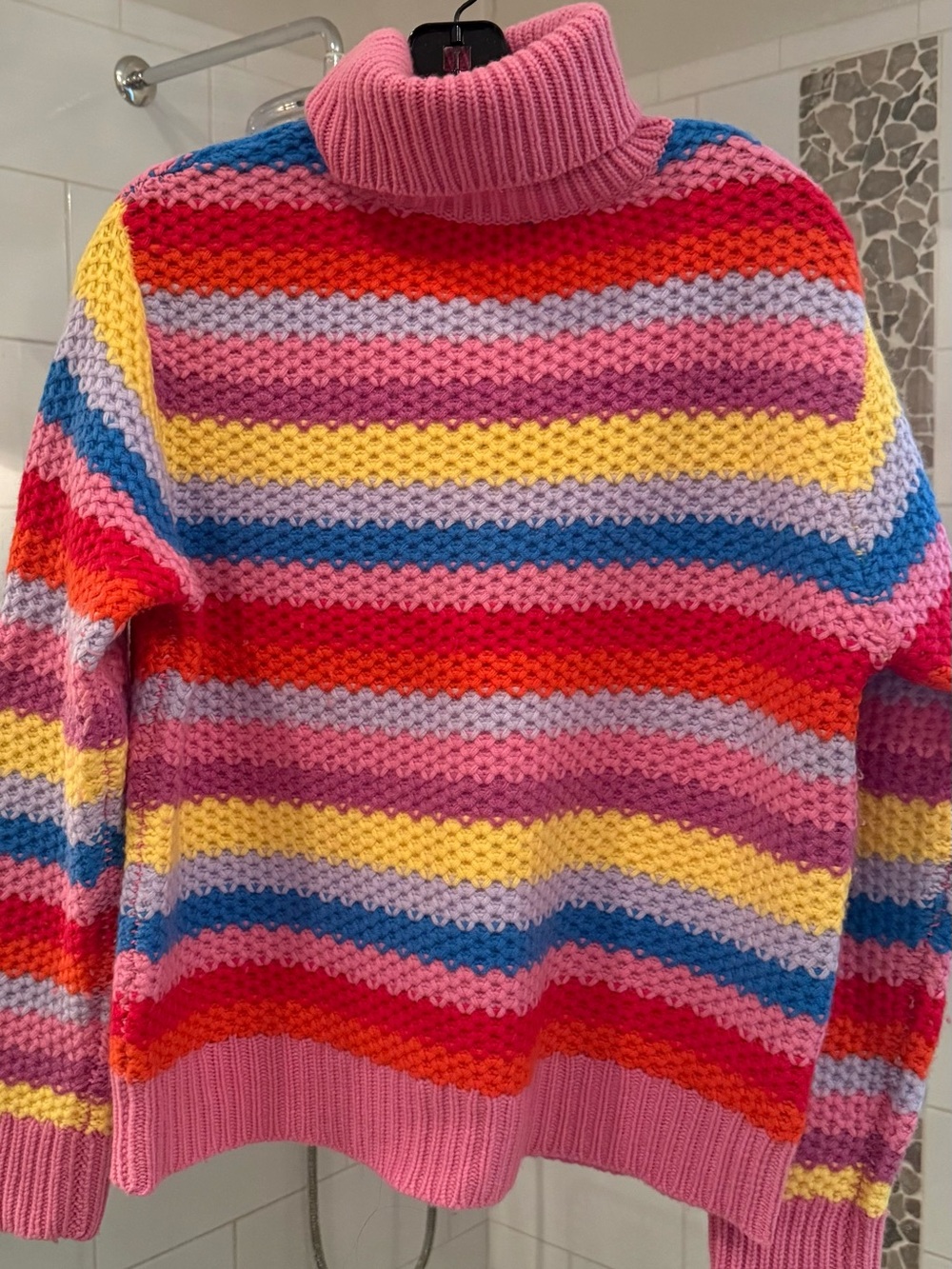 Anthropologie Pink Multicolor Striped Cowlneck Sweater